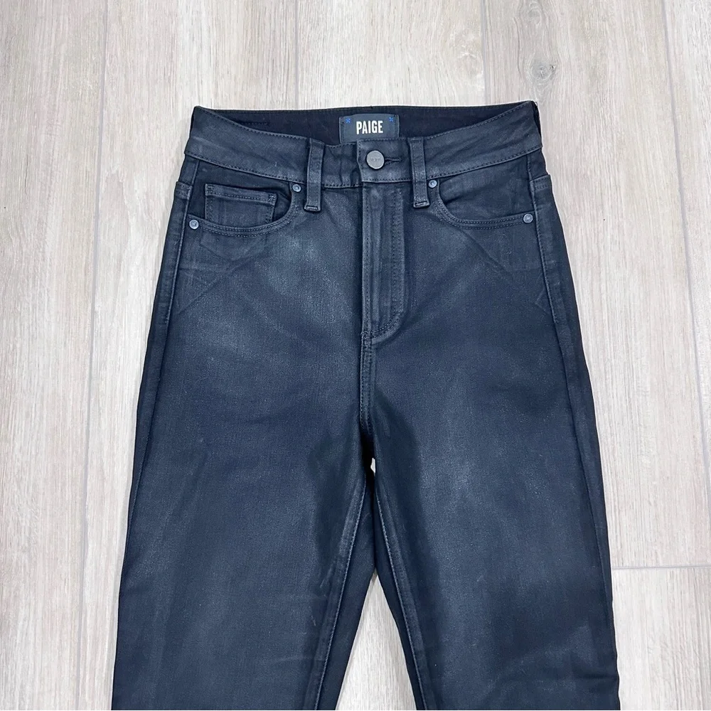 PAIGE coated cheeky high rise skinny jeans in black fog luke size 25